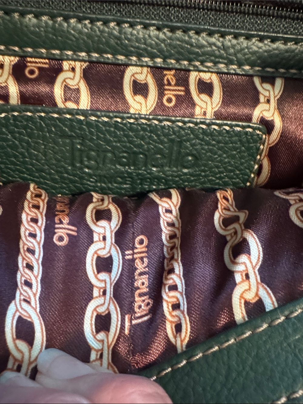 Tignanello Dark Green Pebbled Leather Tote with Front Zip Pocket - Picture 3 of 7